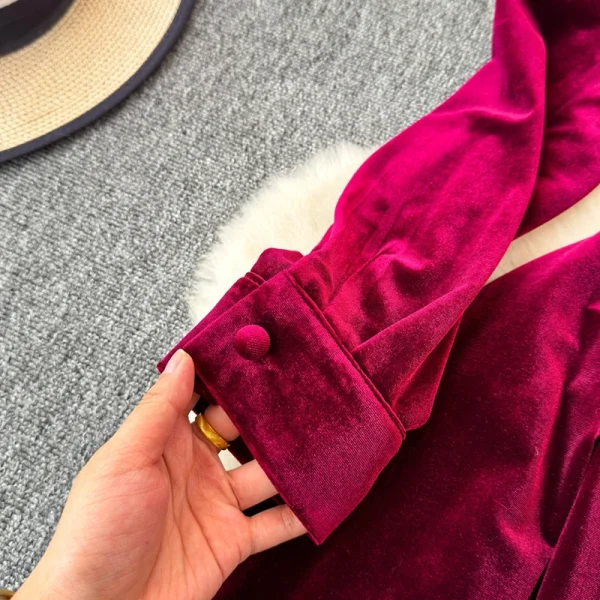 LE2663 2025 Winter Socialite Midi Evening Dresses for Woman Autumn High-End Dinner Dress Ruffled Collar Velvet Long Dress Female - Image 6