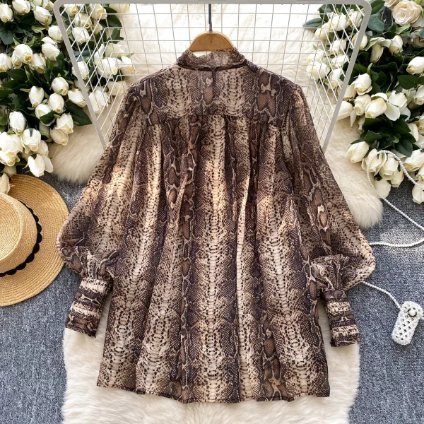 LW0752 Blouses Elegant Women Ladies Spring Day Shirt 2025 New Bow Tie With Lantern Sleeve Printed Shirt - Image 5