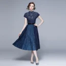 LE1241 in Stock Summer Casual Floral Midi Skirt Pleated Women Plus Size 2 Piece Set Women Miyake Pleated Printed Boutique Dress