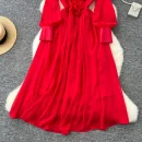 LE4782 Elegant Dress Dress for Ladies Dress Fall Niche Advanced Sense Three-Dimensional Flower V-Neck Waist Show Slim Skirt