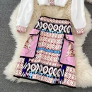 LE1703 Fashion Boutique Set Temperament Printing Loose Long-Sleeved Shirt + High Waist Half-Body Skirt Skirt Two-Piece Set