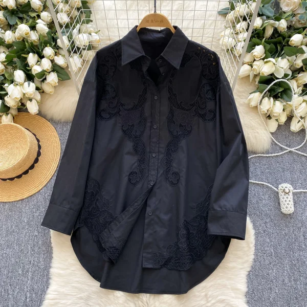 LW0750 Spring Shirt Women 2025 New Hollow Lace Hook Loose Thin Irregular Foreign Style Striped Blouses Elegant Women - Image 4