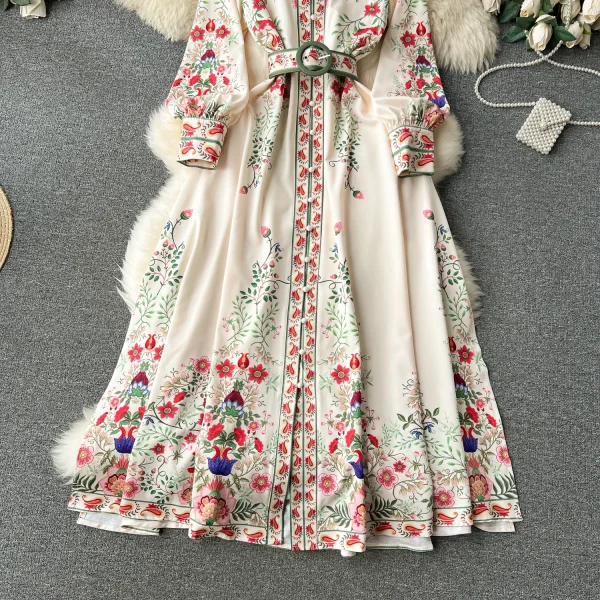 LE2584 Vintage Maxi Printed Dresses 2025 New Autumn Lantern Long Sleeve Evening Gown Single Breasted Women Boutique Long Dresses - Image 5
