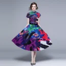 LE1246 in Stock Boutique Womens 2 Piece Sets High Quality Fabric Short-Sleeved Top Miyake Pleated Printed Long Pleated Skirt