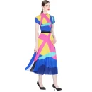 LE1236 Elegant Women's Diamond V-Neck Dress Nailed Beaded Lantern Sleeves Plus Size Short Newly Arrived Boutique Clothing Set