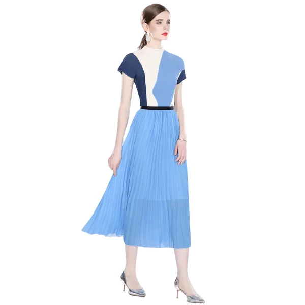 LE1250 Fast Delivery Women's Pleated Casual Suit Long Skirts Print T-shirt Skirt 2-piece 2025 New Pleated Skirt Set - Image 4