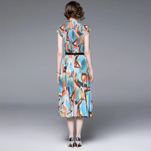 High Quality 2 Piece Sets Short-Sleeved T-Shirt Women Two Miyake Pleated Skirt Set Printed Pleated Boutique Women'S Set - Image 4
