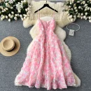 LE2615 Herben Pink Three-Dimensional Rose Flower Midi Halter Dresses Woman Off-The-Shoulder Socialite Evening Strapless Dress