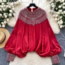 LW0826 Blouse Woman High-End Foreign Style Heavy Industry Nailed Bead Glitter Loose Slimming Satin Top Woman Blouses For Lady
