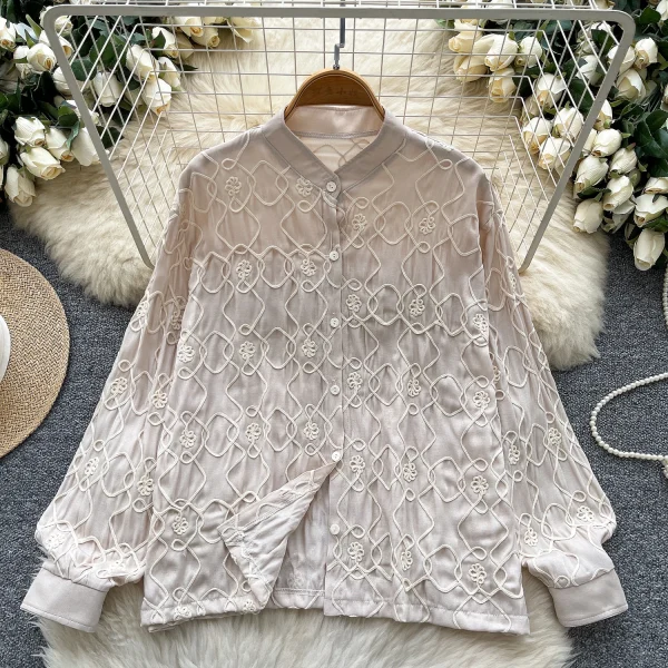 LW0650 Foreign Style Embroidery Single Breasted Shirt Woman Vintage Loose Base Long Sleeve Shirt Woman Blouses for Lady - Image 3