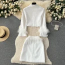 LE1818 Hepburn Style Ladies' Suit Set 2025 Autumn Feather Design Suit Jacket + Skirt Socialite Office Date Two-Piece Set