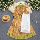 LE2632 Autumn New Retro Chiffon Printed Dresses Lady Lantern Long Sleeve Evening Robe Elegant Party Maxi Dresses Woman 2025