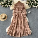LE2620 Autumn Vintage Hollow Hook Flower Lace Dresses Elegant Women'S Boutique Women'S Boutique Socialite Long Dress