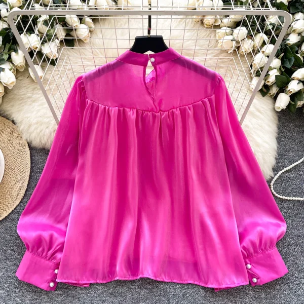 LW0654 Light Luxury Slash Neck Shirt Women 2025 Spring Blouse Women Meat Mask Thin Mesh Design Temperament Blouse - Image 6