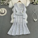 LE2658 Socialite Midi Evening Dresses for Woman Autumn Long Sleeve V-Neck A-Line Sequin Velvet Dresses Elegant Party Long Dress