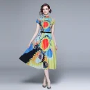 LE1245 in Stock Pleated Casual Suit Feminine Show Thin T-Shirt Skirt 2 Piece Set Printed Long Miyake Pleated Skirt