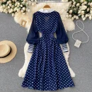 LE2603 Long Sleeve V-Neck Solid A-Line Dress Autumn Vintage Midi Dress Ladies Casual Dress Clothes Women