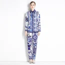 LE1861 Luxury Women'S Suit Mayorika Printed Shirt High Waisted Straight Leg Pants Formal Office Party 2 Piece Set
