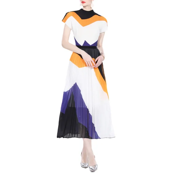 LE1258 Print Miyake  Pleated Short-sleeved T-shirt Loose Elastic Long Skirt 2 Piece Set High Quality Fabric Women's Sets - Image 5