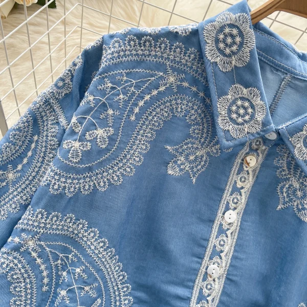 LW0655 Vintage Style Embroidery Shirt Women'S Loose Casual Long-Sleeved Blouse Shirts for Women Tops - Image 4