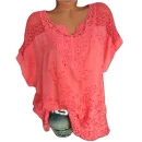 Fashion Women's Lace V-neck Embroidery Short-sleeved Chiffon Bat Shirt