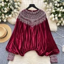 LW0835 Light Luxury Senior Sense Velvet Shirt Women Inlaid Diamond Loose Design Temperament Blouses Elegant Women