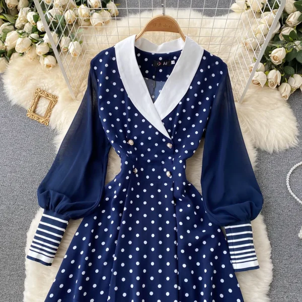 LE2603 Long Sleeve V-Neck Solid A-Line Dress Autumn Vintage Midi Dress Ladies Casual Dress Clothes Women - Image 3