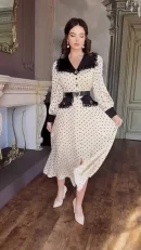 LE2702 Middle East Elegant Ladies Evening Dress 2025 Autumn Lace Doll Collar Slim Polka Dot Maxi Printed Dress Women