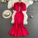 LE2657Chic Maxi Evening Dress Woman Love Button Fishtail Dresses 2025 High-End V-Neck Romantic Dinner Party Long Dress Lady