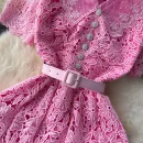 LE2619 2025 Autumn Vintage Hollow Hook Flower Lace Dresses Women Elegant Women'S Boutique Women'S Boutique Socialite Long Dress