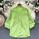 LW0747 2025 New High-Grade Hollow Hook Embroidery Lace Lantern Sleeve Slim Chic Shirts for Women Tops