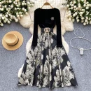 LE2647 Ladies Boutique Midi Dresseses Women Direct Dress Female Autumn Velvet Splicing Jacquard Long Dresses