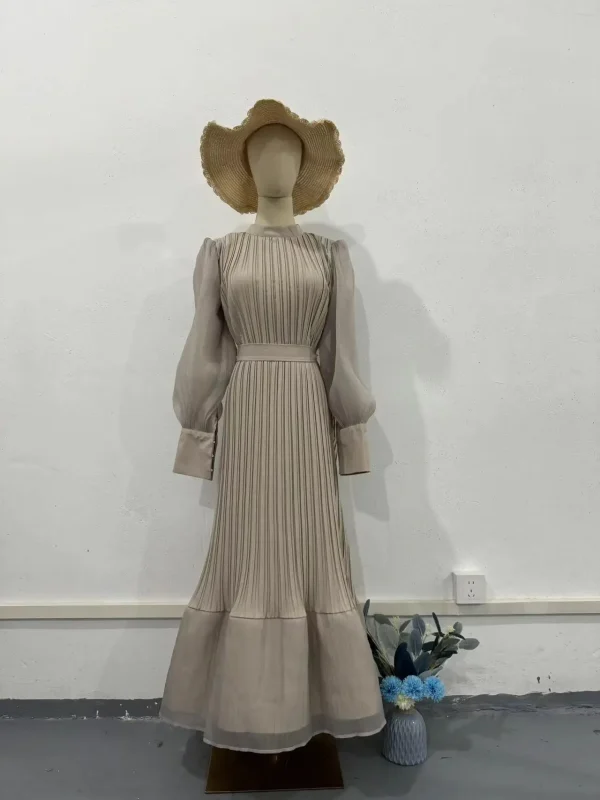 LE2698 Saudi Arabian Maxi Evening Dresses Temperament Luxury Stand Collar Women'S Spring Cross-Border Dress Long Pleated Dresses - Image 3