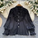 LW0745 Senior Sense Shirt Women Three-Dimensional Flower Light Luxury Temperament Blouses Elegant Women