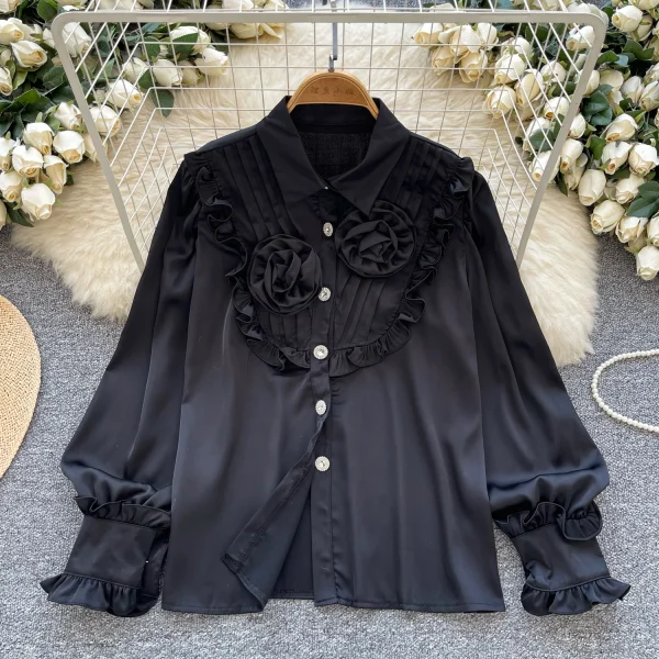 LW0745 Senior Sense Shirt Women Three-Dimensional Flower Light Luxury Temperament Blouses Elegant Women - Image 6