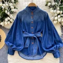 LW0833 Women's Slimming Blouse Solid Pattern Waist Collared Shirt Stand Collar Woven Top Casual Wear Spring 2025