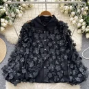 LW0653 Heavy Nail Bead Three-Dimensional Flower Long Sleeve Shirt Women Light Luxury Lantern Sleeve Blouses Elegant Women