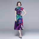LE1246 in Stock Boutique Womens 2 Piece Sets High Quality Fabric Short-Sleeved Top Miyake Pleated Printed Long Pleated Skirt