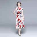 LE1246 in Stock Boutique Womens 2 Piece Sets High Quality Fabric Short-Sleeved Top Miyake Pleated Printed Long Pleated Skirt