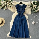 LE2654 Boutique Denim Dresseses Female Korean Metal Button Sleeveless Midi Dress Elegant 2025 New Women'S Long Dress