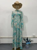 LE2701 Middle East Banquet Long Evening Dress Lady 2025 Autumn Exotic Stand Collar Long-sleeved Printed Maxi Dress Women