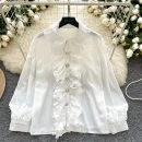 LW0704 Chic Blouse Women'S High-Grade Lace Patchwork Single Breasted Long Sleeve Temperament Blouses for Lady