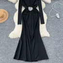 LE4769 Sexy Deep V-Neck Long Sleeve Dress Women'S Dinner Dress Heavy Heavy Diamond Flower Waist Slimming Skirt