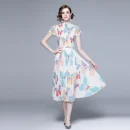 LE1238 in Stock New Pleated Print Evening Gown Dress Elegant Summer 2 Piece Set for Women Miyake Pleated Boutique Midi Skirt