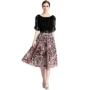 LE1776 2025 Summer Dress Ladies Sexy Two Piece Set Square Collar Lace Top Printed Pleated Skirt Celebrity Dating Slimming Set