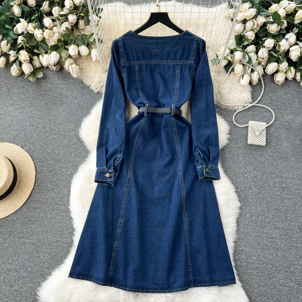 LE2650 Ladies Boutique Denim Dresseses Female Korean Long Sleeve Autumn Winter Midi Dress Woman Direct 2025 - Image 2