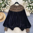 LW0835 Light Luxury Senior Sense Velvet Shirt Women Inlaid Diamond Loose Design Temperament Blouses Elegant Women
