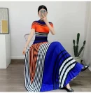 LE1350 Miyake Folding High Stretch Top Pleated Skirt Boutique Women's Suit Upscale Striped Digital Print 2-piece Set