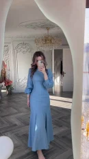 LE2699 Dubai Long Dresses Women Elegant 2025 Cross-Border Court Style Long-Sleeved Maxi Dress Lady