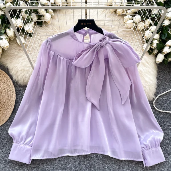 LW0654 Light Luxury Slash Neck Shirt Women 2025 Spring Blouse Women Meat Mask Thin Mesh Design Temperament Blouse